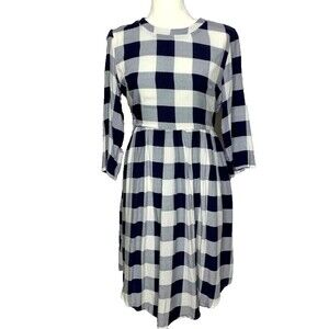 Brickyard Buffalo Dress Womens Medium Blue White Check Long Sleeve Midi Pockets